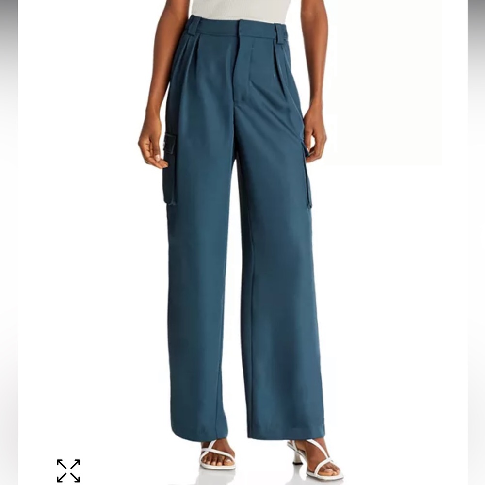 Rails Harlow Satin Cargo Trousers Teal Ocean Blue Wide Leg Pants Sz 8